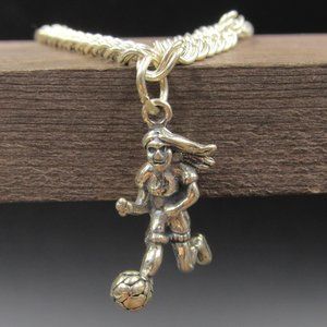 7" Sterling Silver Soccer Player Charm Bracelet